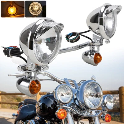 Passing Driving Fog Spot Light w/ Turn Signal Lamp Bar Set For Honda Motorcycle - Image 1 of 4