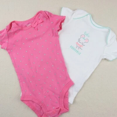 Baby Just One You Bodysuit Lot Size 3 Month Infant Pink Silver Glitter Mouse Set - Image 1 of 4