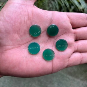 Natural Green Onyx Disc Round Shape Flat Cabochon Gemstone, 2 pcs Set, - Picture 1 of 7