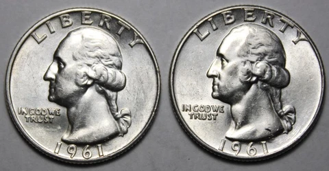 United States 1961-D & 1961-P Washington Silver Quarters Pair, Unc. (J46) Cover