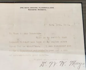 William Worrall Mayo Clinic Gründer signierter Brief gerahmtes Display - Bild 1 von 5