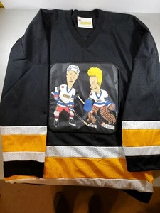 Beavis And Butthead Hockey Jersey Black Yellow MTV NHL One Size Fits All VTG - Picture 1 of 10