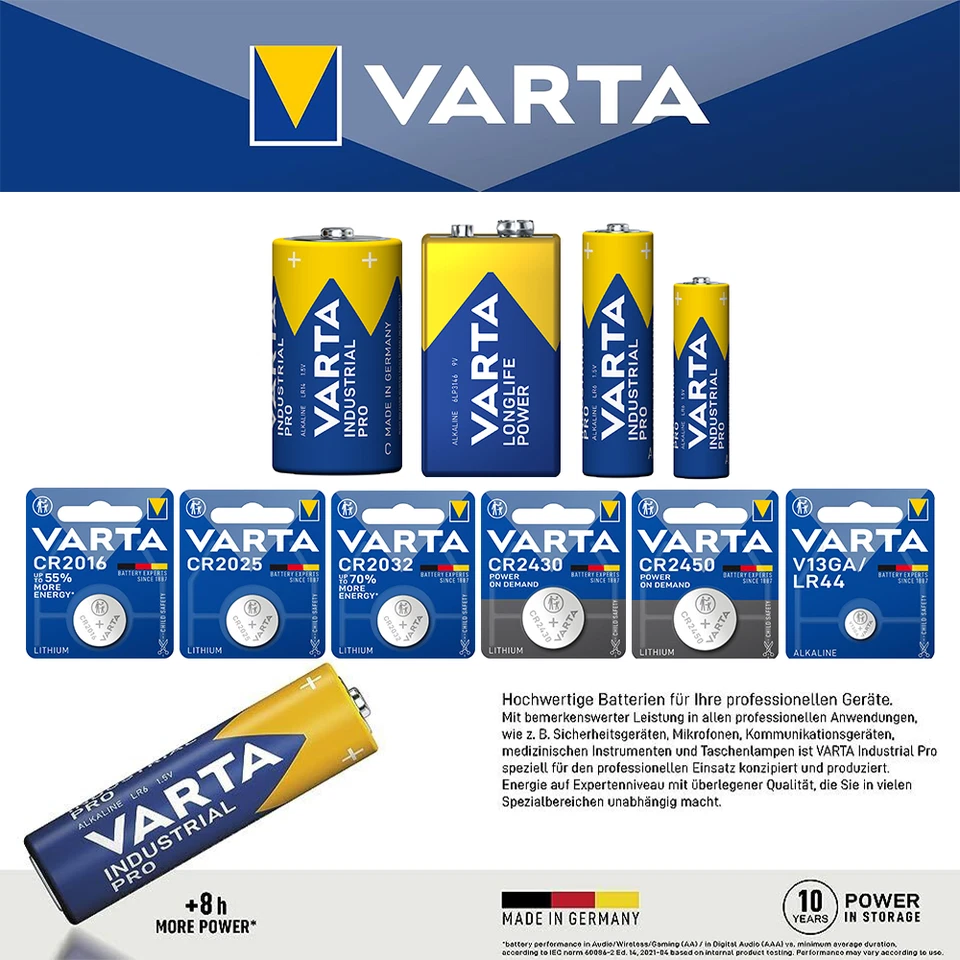 Varta Batterien Knopfzellen CR2032 CR2025 2430 2450 Retail LR44 AA AAA 9V C Baby - Bild 1 von 1