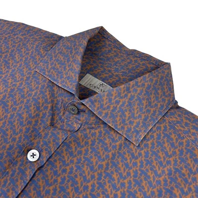 Camisa Canali 1934 para hombre con botones L/S azul/bronceado logotipo estampado deletreado • Italia • Grande Foto 1 de 4