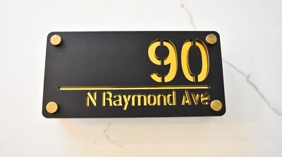 Gold Door Sign House Numbers Laser Cut Black  House Numbers Address Plaque - Image 1 of 4