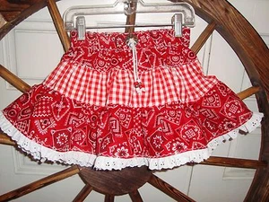 Western Twirl Skirt Size 6 Red Bandanna/Gingham Handmade by Kari NEW USA - Picture 1 of 3