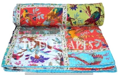 Colcha de algodón Kantha vintage hecha a mano india doble Gudari Foto 1 de 4