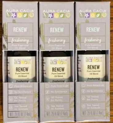 3 Pack ~ Aura Cacia Renew Pure Essential Oil Blend ~ 0.25 fl oz Each, New in Box - Image 1 of 4