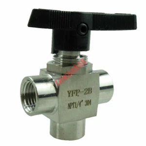 1/4" NPT Instrument Panel Mount Stainless 304 3 way Ball Valve 1000 psi L Port - Picture 1 of 2
