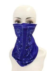 Paisley Head Bandanna Face Mask and Shield Neck Gaiter Royal Blue and White  - Picture 1 of 5