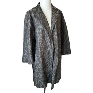 Eileen Fisher Silver Ikat Embers Jacquard Jacket Leopard Print Open Front Large - Picture 1 of 9