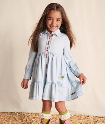 Matilda Jane Heart to Heart Walk the Line Girls’ Chambray Tiered Dress Size 12 - Image 1 of 4