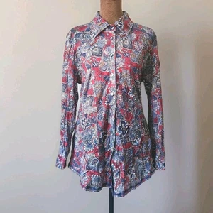 Camisa Sno Skins Abotonada Talla M Roja Floral Paisley EE. UU. Ligera Semi Transparente - Imagen 1 de 6