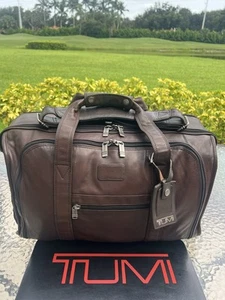 TUMI Alpha Brown Leather 22” Carry-On 3 ZIP Weekender Duffle Bag Expands Rare - Picture 1 of 15