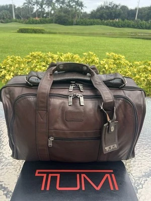 TUMI Alpha Brown Leather 22” Carry-On 3 ZIP Weekender Duffle Bag Expands Rare #2 - Image 1 of 4
