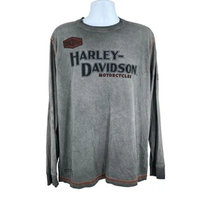 Harley Davidson Mens Knit T-Shirt Size Large Gray LS Front & Back Graphics - Picture 1 of 14
