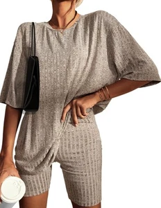 Pyjamas 2 Stück Lounge Sets Rippstrick Passende Outfits T-Shirt Biker Shorts... - Bild 1 von 4