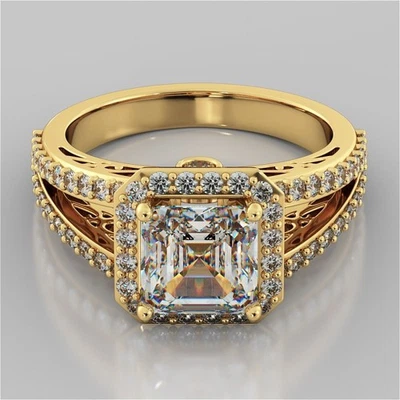 2.74  Ct Asscher Cut Lab Created Diamond Anniversary Ring 14k Yellow Gold Size 8 - Image 1 of 4