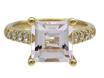 Anillo de diamantes y kuncita talla Sonia B. Asscher en oro amarillo de 14 quilates Foto 1 de 4