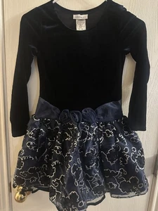 Bonnie Jean dunkelblau Mädchen Samt Glitzer Weihnachten Urlaub Party Kleid Gr 10 - Bild 1 von 4