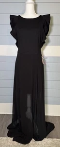 Nuevo con etiquetas Maxi Vestido Falda Ilusión H by Halston Negro Medios Mixtos Manga Acampanada - 8 - Imagen 1 de 9