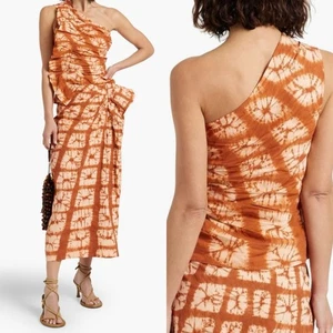 420 $ Ulla Johnson Senta One-Shoulder Batik Streifen Baumwolle Top Mammutbaum Gr. 4 Neu - Bild 1 von 16