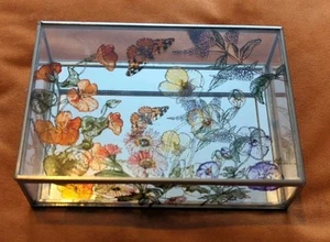 Decorated Stained Glass Mirror Trinket Box Flowers & Butterfly + Poppies X 3 - Picture 1 of 19