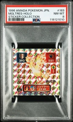 1996 AMADA Pokemon Sticker Moltres Holo Sticker Collection KAI 183 PSA8 - Image 1 of 4