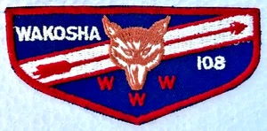 WAKOSHA Lodge No.108 FIRST FLAP Twill / Cut Edge No. Right Side OA Waterloo IOWA - Picture 1 of 3
