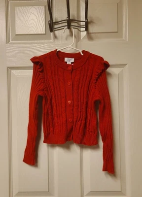 Crown & Ivy Niñas Talla 5 NUEVO Cárdigan Rojo Suéter Nuevo con Etiquetas Elegante Volantes/Botones Corazón Foto 1 de 4