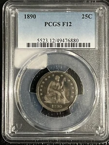 1890 Seated Liberty Quarter PCGS F12. Low Mintage. - Picture 1 of 7