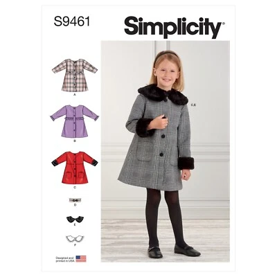 SIMPLICITY 9461 CHILDREN'S LINED COATS Sewing Pattern Sizes 3 - 8 years AVERAGE - Image 1 of 4
