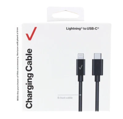 Cable conector Verizon USB-C a 8 pines 1,8 metros 6 pies negro Foto 1 de 3