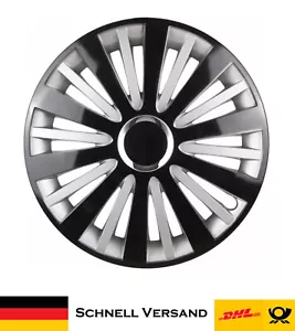 4x Leoplast Schwarz Silber Radkappen Radzierblenden 15 Zoll Falcon Top Qualität - Foto 1 di 3
