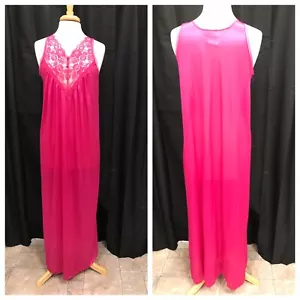 Vtg Vassarette Hot Pink Magenta Nightgown Sleeveless V Neck Small Nylon USA FLAW - Picture 1 of 12