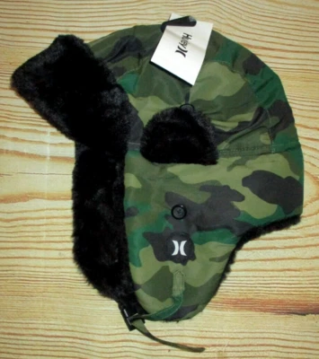 MENS HURLEY CAMOUFLAGE FAUX FUR LINED TRAPPER HAT CAP SIZE L/XL - Image 1 of 2