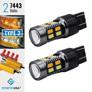 2x 7443 Type-2 Switchback White/Yellow 20-LEDs Turn Signal Light Bulbs+Resistor - Picture 1 of 8