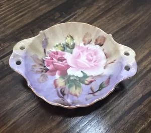 Lefton China Hand Painted Porcelain Two Handle Trinket Candy Dish Roses 20127B - Picture 1 of 4