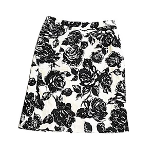 WHBM floral silk linen blend high rise pencil skirt black white size 2 - Picture 1 of 4