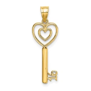 14K Yellow Gold Key Heart Sweet 16 Pendant L- 1.05 Inch, W-0.38 Inch, 0.7 gram - Picture 1 of 3