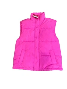 NWT’s Hot Pink Sz Small Puffer Vest Women’s Womdershop Button Up - Picture 1 of 6