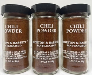 Natural CHILI POWDER 1.9 Oz by Morton & Bassett San Francisco 3 Pack Lot Deli - Picture 1 of 6