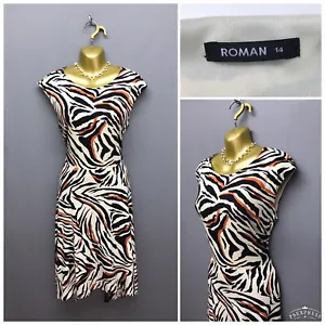 NEW ROMAN Black & Cream Zebra Print Belted Dress UK 14 EUR 42 US 10 RRP £38.00 - Picture 1 of 15