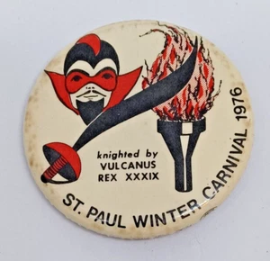 Vintage 1976 St Paul Winter Carnival Button Fire King Knighted by Vulcan Pin MN - Picture 1 of 4