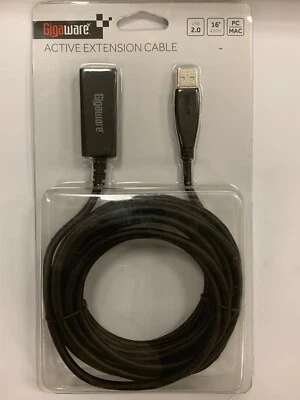16ft (4.87 M) Black USB 2.0 Extension Cable USB-A Male to USB-A Female port Cord - Image 1 of 4