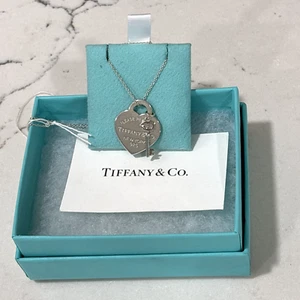 Authentic Tiffany & Co. Sterling 925 Return Heart Tag & Key Necklace Pendant 18" - Bild 1 von 9