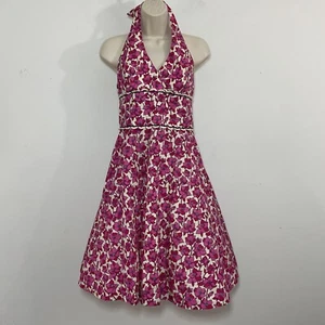 Vtg Lilly Pulitzer halter dress size 4 Willa Pink floral embroidered pockets - Picture 1 of 8