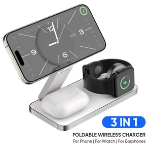 3 In 1 MagSafe Wireless Charger Stand For iPhone Apple Watch Air Pods - Picture 1 of 34