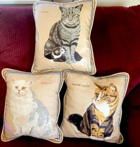 Decorative Handmade Set of 3 Cotton Pillows Cat Designs Kittens Animals - Picture 1 of 11