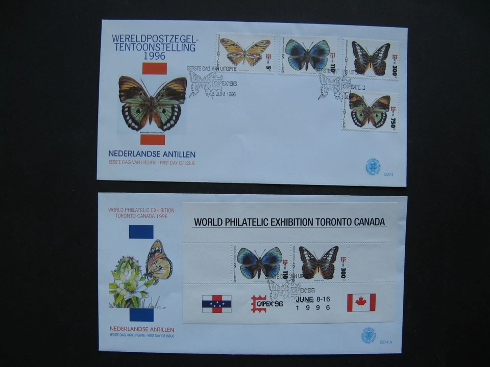 NETHERLANDS ANTILLES, 2x cover FDC 1996, Phil. Expo Toronto, butterflies insects - Image 1 of 1